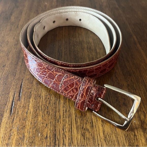 Men's genuine Crocodile or alligator belt. Solid brass buckle. Vintage - Picture 1 of 4